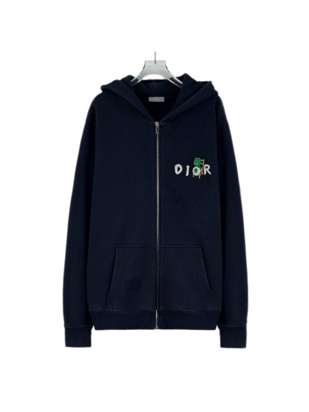 Dior 24 Collection Navy Blue Cotton Hooded Zip Sweatshirt